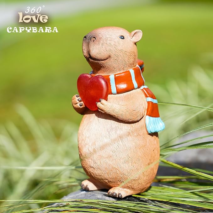 Solar Capybara Garden Statue Outdoor Decor with Heart - Lawn Ornament for Patio, Yard, Balcony, Romantic Light-Up Garden Decoration, Unique Gift for Lovers, Women, Mom, or Grandma