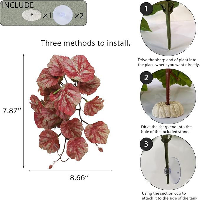 IBWell Fake Reptile Plants for Terrarium, Decor, Turtle Tank with Suction Cup