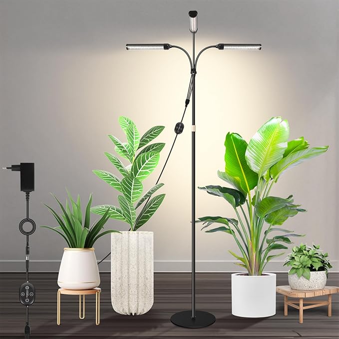 Large Plant Lights for Indoor growing 24V, 660nm-Enhanced Full Spectrum, LM281B+ LED Grow Light, Plant Light with Timer & Dimming, Adjustable Height 22–70in, 9.8in Base, 28W, 560μmol/s/m²@6in