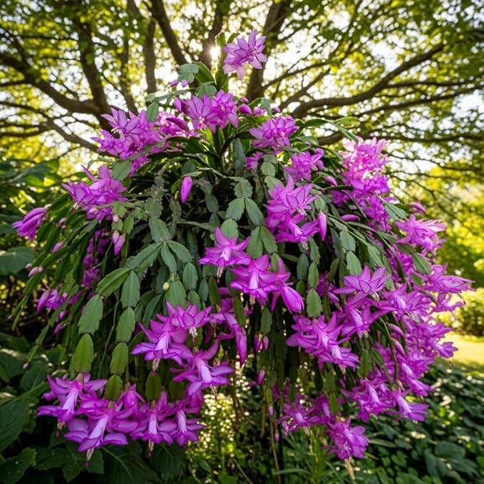 1 Thanksgiving Christmas Cactus Plants Live in 4" Pot, Houseplant Holiday Cactus, Vibrant Single Color Blooms Indoor Outdoor, Zygocactus Like, Winter Hardy (Purple)