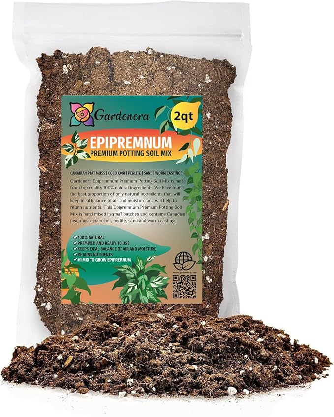 Elevate Your Space with Gardenera's Organic Potting Mix - Tailored for Thriving Epipremnum Plants and Gorgeous Leaves - 2 Quart