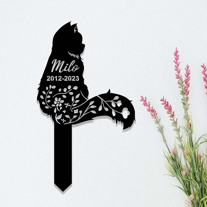 Custom Fluffy Cat Memorial Stake Sign - Metal Grave Marker Yard Stake Pet in Heaven Remembrance Gift