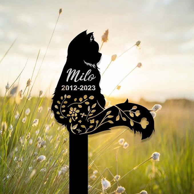Custom Fluffy Cat Memorial Stake Sign - Metal Grave Marker Yard Stake Pet in Heaven Remembrance Gift