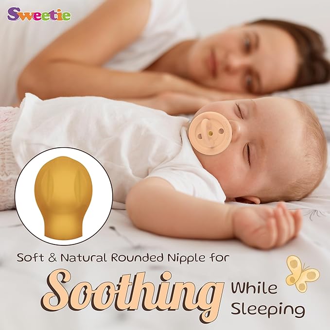 SWEETIE Rubber Pacifier Natural Rubber Pacifier Rounded (Light Pink, 12-18 Month)
