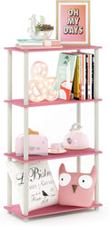 Furinno Turn-N-Tube 4-Tier Multipurpose Shelf Display Rack, Round Tubes, Pink/White