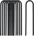 12 Inch Rebar Stakes Heavy Duty, 10 Pack Garden Stake U-Hook, Electrostatic Rust Proof Metal Stakes for Tent, Landscape,Outdoor Decorations, Fabric Ground Cover, Tube Fixing (Black, U-12in-10pc)