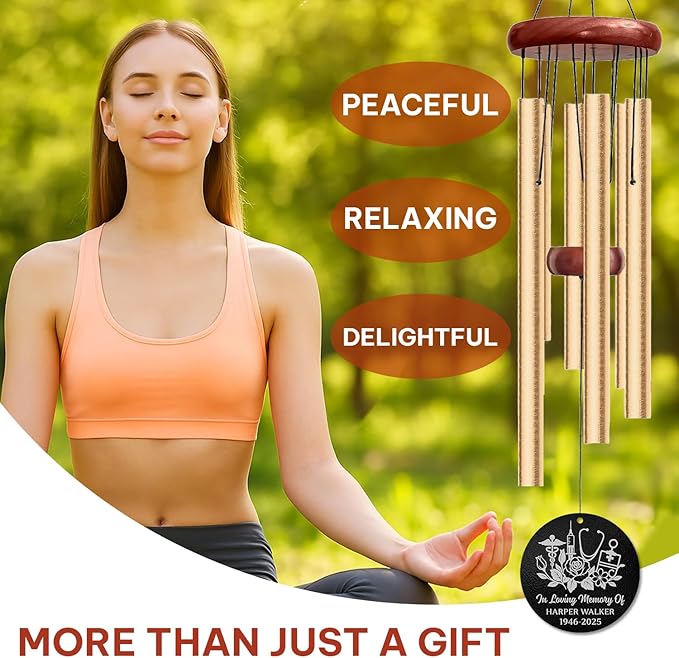 Personalized Nurse Memorial Wind Chime – “in Loving Memory” Custom Engraved Name & Years – Medical Professional Sympathy Gift – Memorial Windchime for Loss of Loved One – Caregiver Tribute Décor