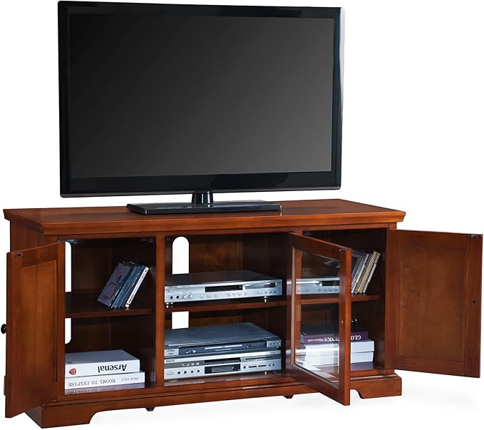 Leick Home 87350 Three Door TV Stand with Cabinet Storage for 55" TV's, Westwood Brown Cherry