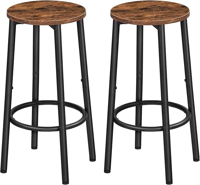 HOOBRO Bar Stools, Set of 2 Bar Chairs, Kitchen Round Height Stools with Footrest, Breakfast Bar Stools, Sturdy Steel Frame, for Dining Room, Kitchen, Party, Easy Assembly, Rustic Brown BF03BY01