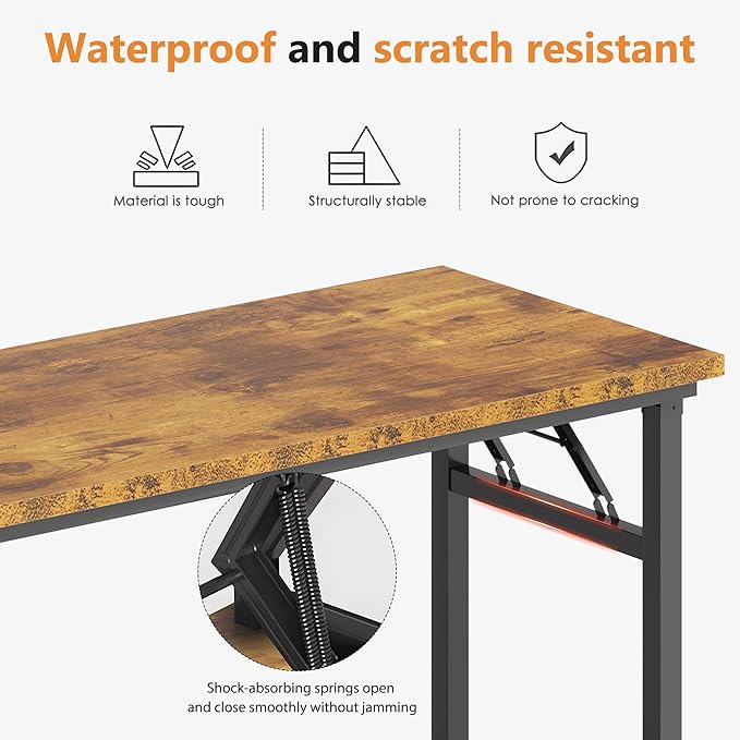 DlandHome Folding Table Computer Desk Workstation Table Conference Table Home Office Desk, Fully Assembled (47 Inches, Retro)