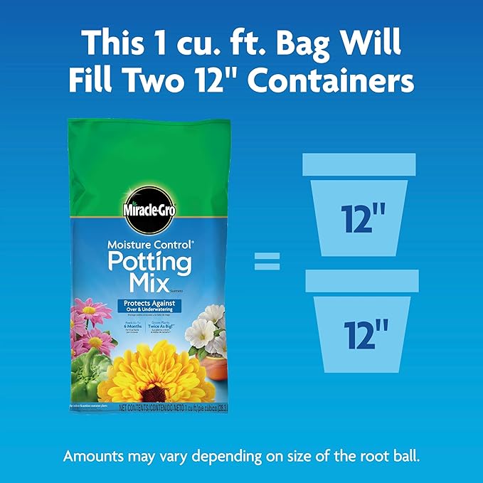 Miracle-Gro Moisture Control Potting Mix for Outdoor and Indoor Plants, 1 cu. ft. 2-pack