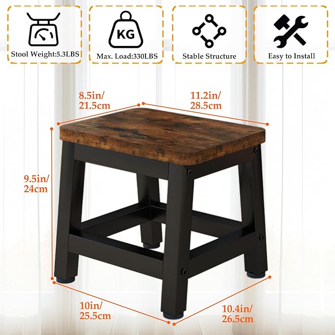 IBUYKE Small Step Stool for Adults Kids, Wooden Bedside Step Stool for High Beds, Non-Slip Stepping Foot Stool with 330 Lbs Capacity for Bedroom Livingroom Bathroom Kitchen, Rustic Brown TBD003H