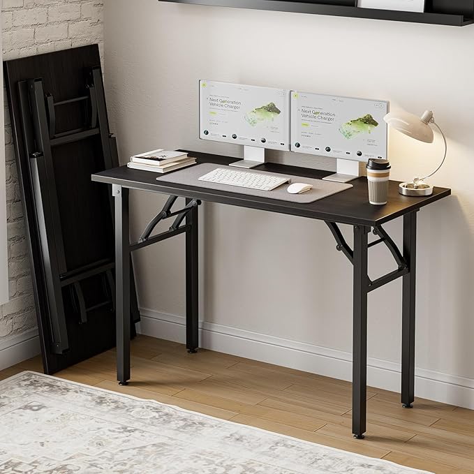 Frylr Small Folding Computer Desk – Portable 43.3 Inch Foldable Laptop Table, Collapsible and Compact for Easy Storage and Fast Setup, Lightweight for Small Spaces, Craft and Study Use,Charcoal Wenge