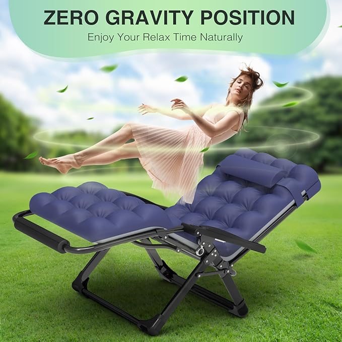 Suteck Oversized Zero Gravity Chair,29In XL Lounge Chair w/Removable Cushion&Headrest, Reclining Camping Chair w/Upgraded Lock and Footrest, Reclining Patio Chairs Recliner for Indoor Outdoor