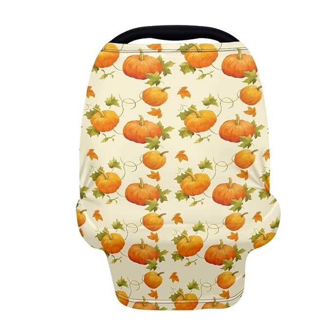 AFPANQZ Pumpkin Car Seat Covers for Babies Stretchy Lightweight Soft Nursing Cover Breastfeeding Shield Carseat High Chairs Gender Neutral Shopping Carts Infant Baby Beanie and Bags