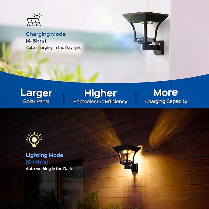 CINOTON 2-in-1 Solar Pathway Lights Outdoor with 4 Lighting Modes, IP65 Waterproof LED Solar Powered Wall Lights for Garden Yard Patio Lawn Porch Walkway Backyard Driveway, Warm & Cold White 4 Pack