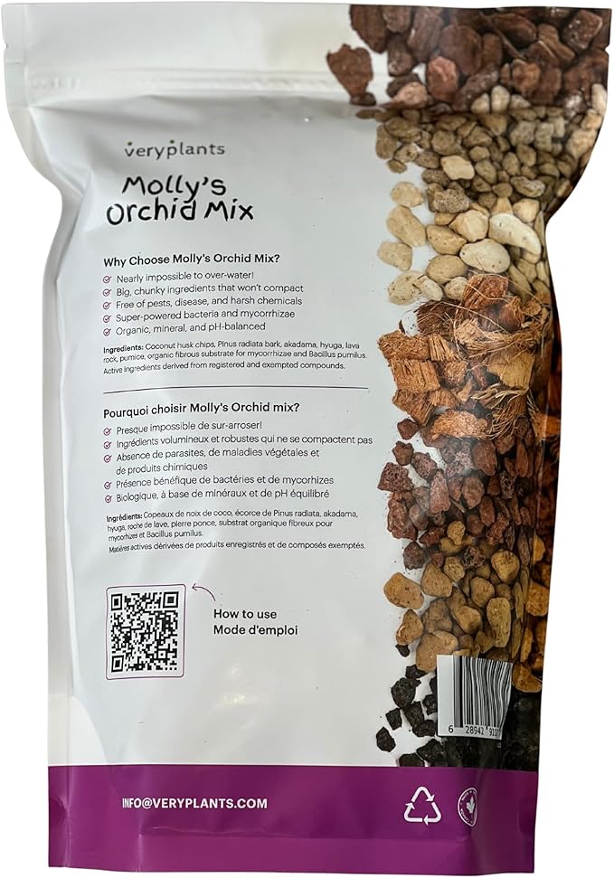 Molly's Orchid Potting Mix - Premium Gritty Soilless Orchid Mix - Chunky High Drainage vs Standard Potting Soil for Indoor Plants - Contains Bark, Coco Chips, Akadama, Pumice, Lava Rock 3 Dry Quarts