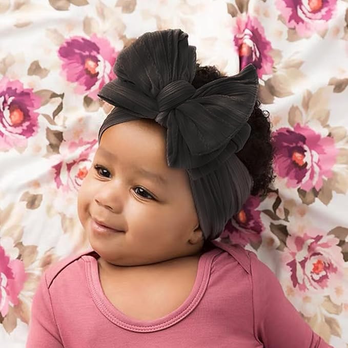 3 Pcs Baby Bows Headbands Soft Nylon Hairbands Super Elastic Headband Hair Accessories For Baby Girls Infant Toddler Essentials (Black Beige White, Mid)