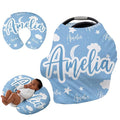 Custom Car Seat Covers for Babies - Breathable Baby Car Seat Cover for Girls Boys, Kick-Proof Newborn Carrier Light Blue Star Canopy Stretchy Stroller Cover for 4 Seasons