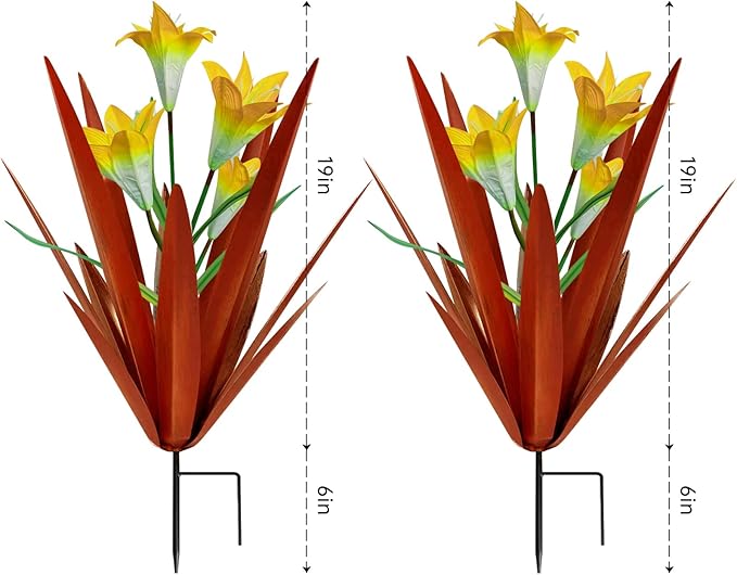 Homight Metal Agave Plant Outdoor Decoration Lily Mexican Yard Art Garden Gift Home Decor Hand Painted Metal Agave Garden Yard Statue, Outdoor Lawn Ornaments(2 Big Yellow Lilies)