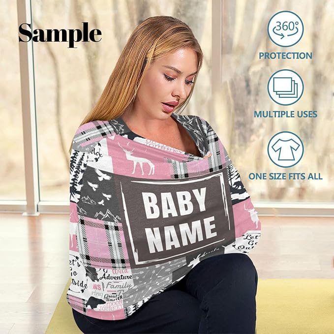 Personalized Baby Car Seat Covers with Name, Custom Nursing Cover Breastfeeding for Babies, Carseat Canopy for Boys and Girls, Infant Stroller Cover, Breathable Carseats Cover(Woodland Theme)