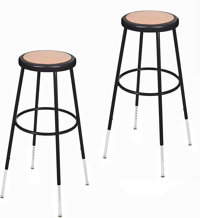 OEF Furnishings (2 Pack Height Adjustable Steel Stools, Black, 31-39"