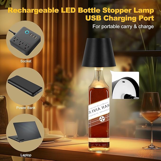 2026 New Wireless Bottle Lamp,LED Bottle Lights for Liquor & Wine Bottles,Bottle Light with Dimmable(Black+White)