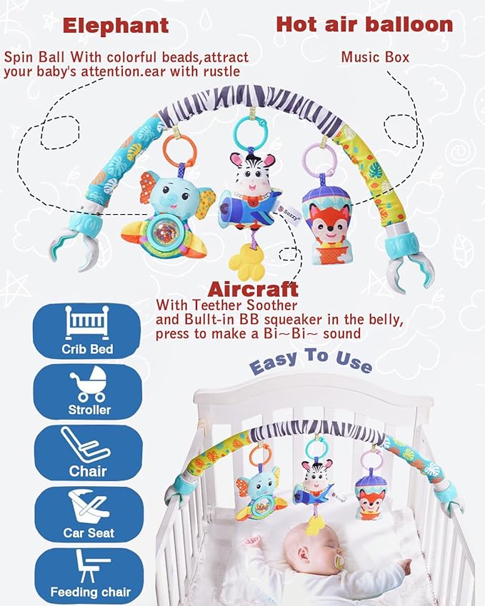 Pau1Hami1ton Baby Stroller Arch Toys, Car Seat Toys,Bouncer Toy Bar/Mobile for Bassinet,Adjustable Baby Hanging Toys Fit for Crib Bed,Stroller,Car Seat.S-19(Aircraft)