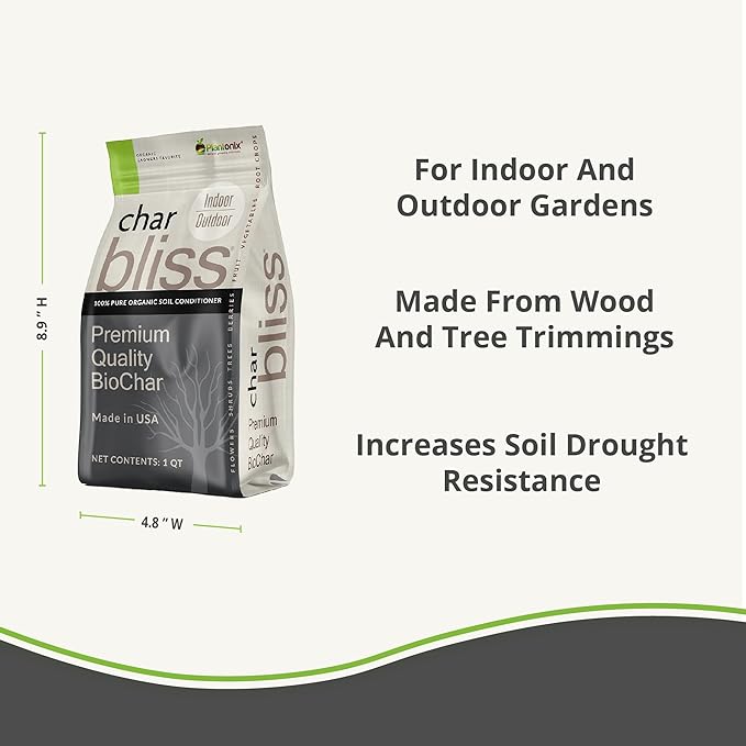 Char Bliss (16 Qts) - Organic Biochar for Plants - OMRI-Listed Biochar Soil Amendment Organic - Bio Char for Plants - Horticultural Charcoal for Plants, Potting Soil, Garden Soil, & Potting Mixes