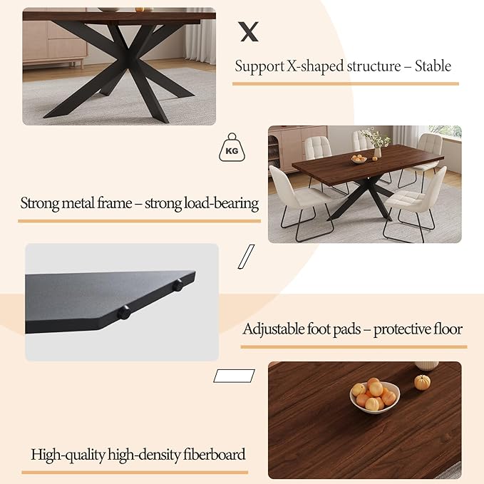 ZckyCine 7-Piece Dining Table Set with 51"-67" Extendable Walnut Wood Table and 6 PU Leather Chairs, Modern Rectangular Kitchen Table Set with Metal Legs, Seats 6, Easy Assembly
