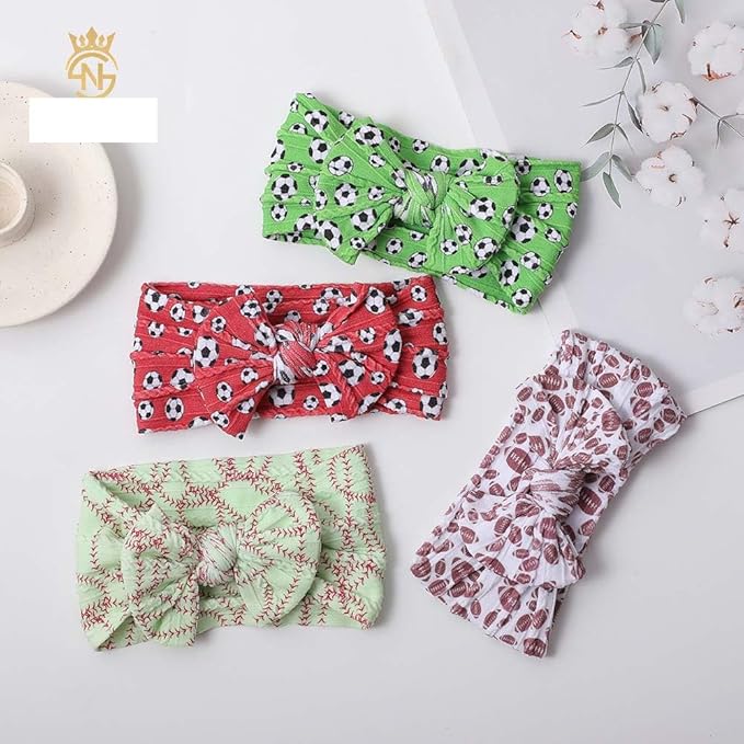 Baby Baseball Headband with Bow Headwear Sport Soccer Headband Bowknot Wide Hair Band Football Hair Bow for Toddler Infant TSFD55 (Red Soccer Pattern)