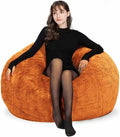 Beanbag Chair Cover for Adults Kids Comfy Fluffy Round Beanbag Lazy Sofa Cover for Reading Chair Floor Chair, 3.5FT, Orange