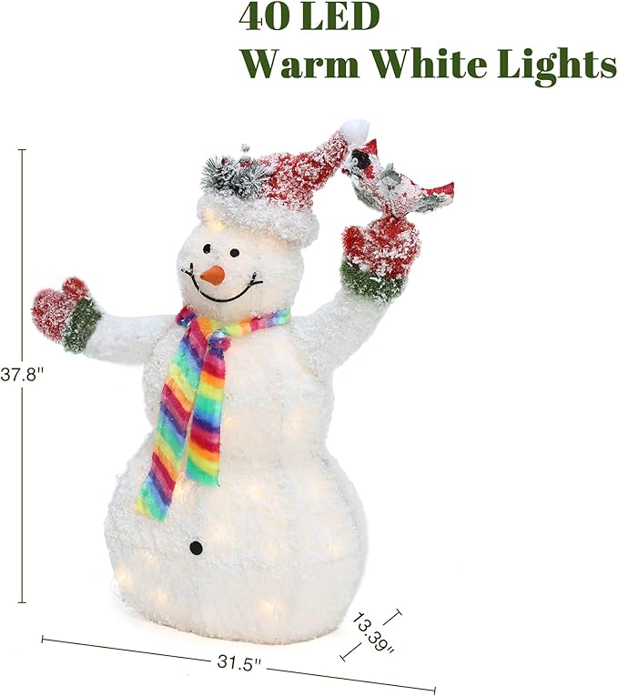 LuxenHome 3FT Lighted Snowman Outdoor Christmas Decorations, Battery Operated Frosted Snowman Christmas Decor with 40 LED Light, Xmas Decorations Outdoor, Indoor for Porch, Lawn Holiday Display
