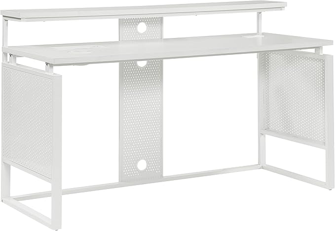 OSP Home Furnishings Ace Contemporary Modern Home Office Desk with Shelf, Rectangular with White Finish
