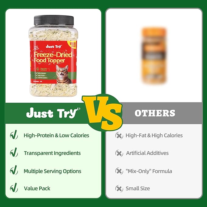Just Try 8 oz Cat Grass Treats Freeze Dried Cat Food Toppers Mixers Hairball Control Low Calorie Real Chicken Egg Yolk Dental Care Healthy Cat Snacks Treats for Indoor Cats