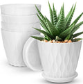 6 inch Plant Pots, 5 Pack Flower Pots Outdoor Indoor, Planters with Drainage Hole and Tray Saucer（White