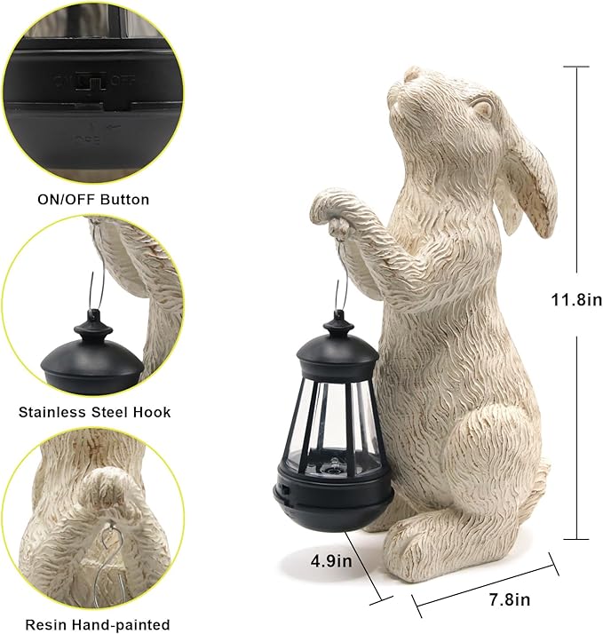Garden Statues Rabbit with Solar Lights- Bunny Figurine Outdoor Rabbit Fall Decor for Home Lawn,Balcony-Yard Art Garden&Patio Whimsical Decor,Unique Housewarming&Birthday Gifts for Women Mom