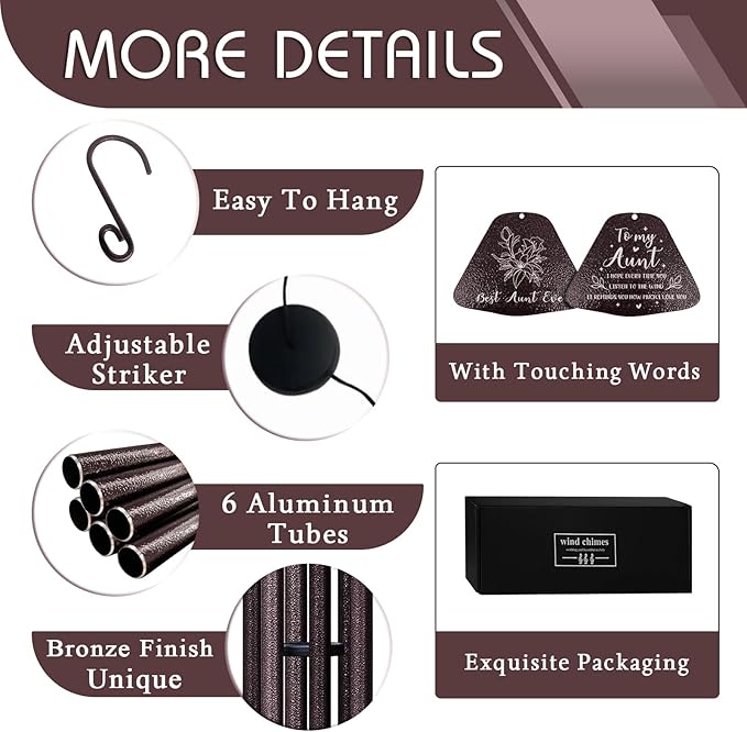Aunt Gifts, Best Auntie Ever 32" Wind Chimes, Aunt Birthday Gifts, Best Auntie Gift Ideas from Niece, Cool for Aunts, Funny Aunties Windchimes from Niece Nephew