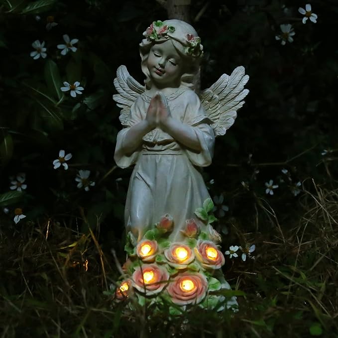 Garden Decor Angel Statue, Outdoor Patio Garden Sculptures & Statues, Solar Yard Decorations Lawn Ornaments Figurines for Outside