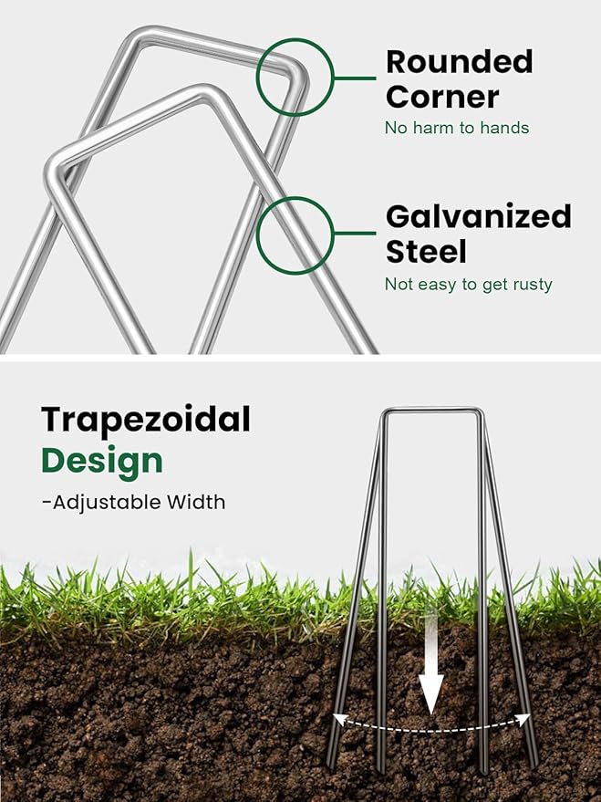 GROWNEER 8 Inch 50 Pack Landscape Staples Heavy Duty 11 Gauge Galvanized Steel Garden Stakes Securing Pegs for Securing Weed Fabric Landscape Fabric Netting Ground Sheets and Fleece