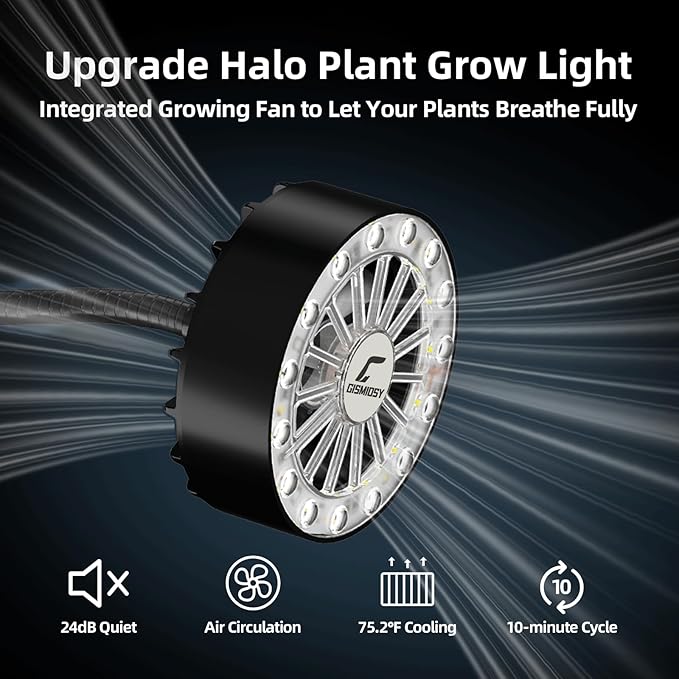 Suction Cup Grow Light for Indoor Plants, Full Spectrum LED Plant Light with Fan, Window Mount Growing Lamp for Seedlings & Succulents, CRI 90+, 2/4/8/12H Timer, 90° Lens, 2 Packs