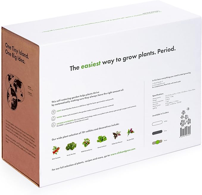 Click & Grow Smart Garden, 3 Pods Indoor Herb Growing System (3 Basil Pods Included)| Easier Than Hydroponics Growing System, Automatic Nutrients, Watering and Grow Light, Noise-free Technology, Beige