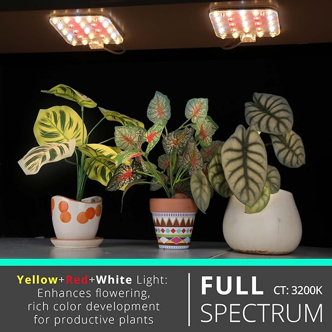 Full Spectrum LED Grow Light for Indoor Plants, 2 Panels 10W with 6/12/16h Timer Dimmable Plant Lights for Flower Veg Plant Growth USB, Warm White, 1-Pack