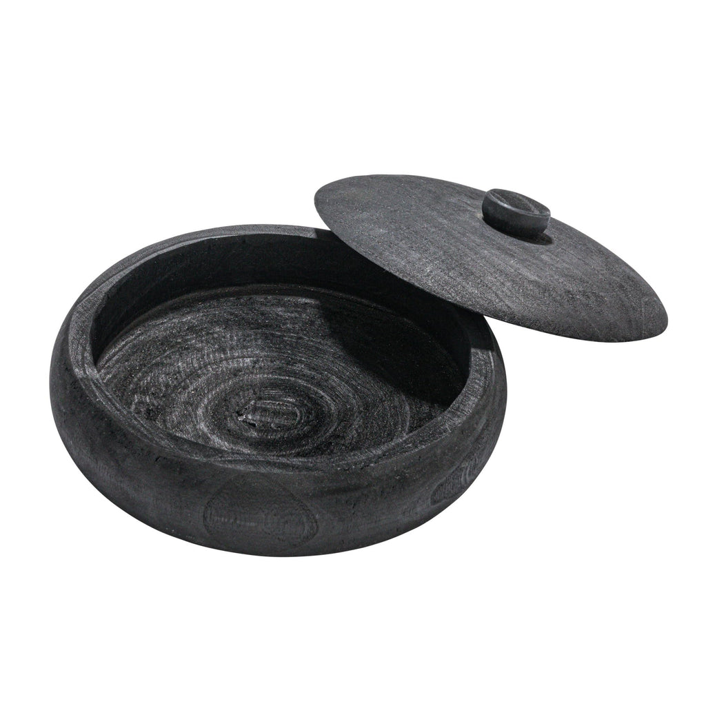 Creative Co-Op Decorative Paulownia Wood Container with Lid, Black