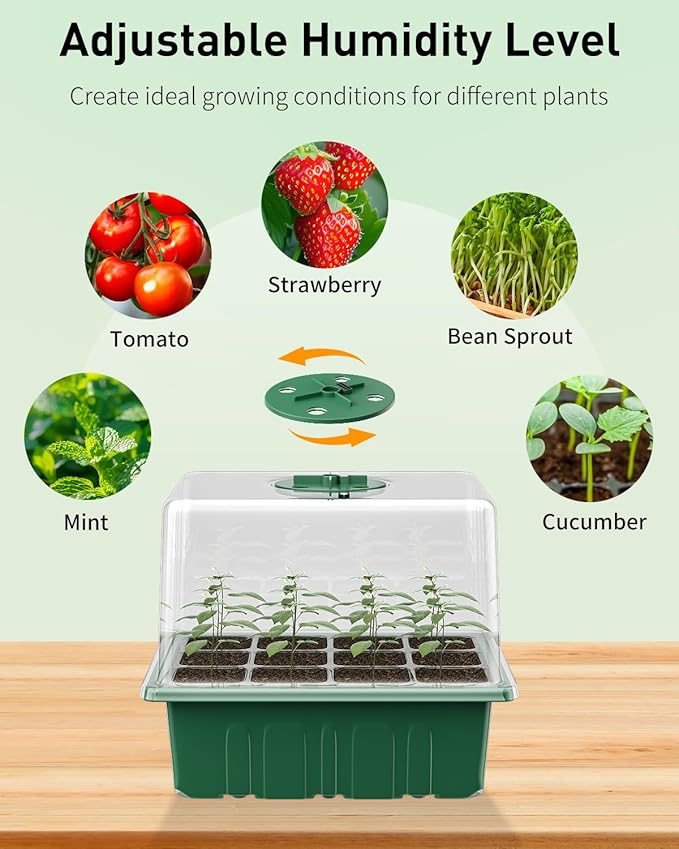 Pawfly 6 Pack Seed Starter Kit, 72 Cells, Seed Starter Trays with Adjustable Grow Lights & 3.9" Humidity Domes, Indoor Seedling Starter Trays, Reusable Plant Germination Trays, Seed Starting Trays