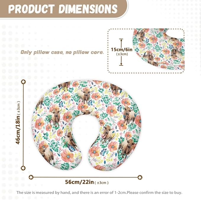 Highland Cattle Carseat Canopy for Babies Flowers Infant Stroller Covers for Boys and Girls Elegant Nursing Pillow Cover Cuddle Pillow Slipcover 2PCS