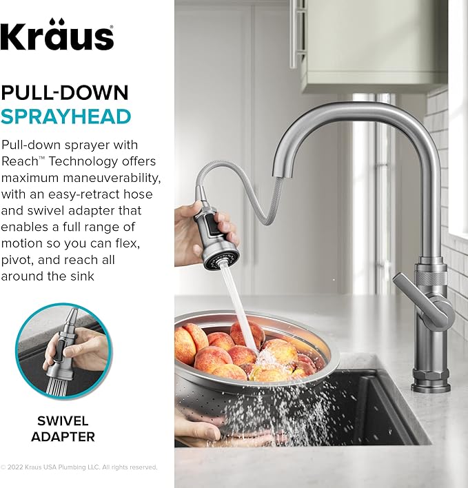 KRAUS Allyn Industrial Pull-Down Single Handle Kitchen Faucet in Spot-Free Black Stainless Steel, KPF-4102SFSB