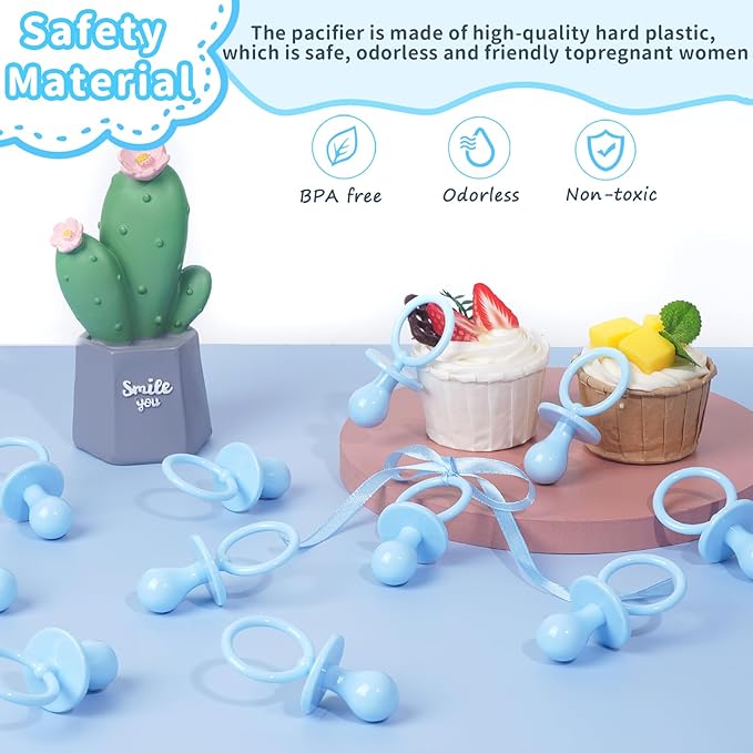 36 Plastic Pacifiers for Baby Shower Game, 2.75’’ Baby Shower Pacifiers, Blue Pacifiers for Baby Shower Decoration DIY, Gender Reveal Party Table Scatter/Baby Shower Party Favors (Blue)