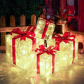 Christmas Lighted Gift Boxes, Pre-lit Lights Gift Boxes Set of 4, Light up Present Boxes Set Battery Operated with Different Sizes for Holiday Indoor Outdoor Decorations(Warm White)