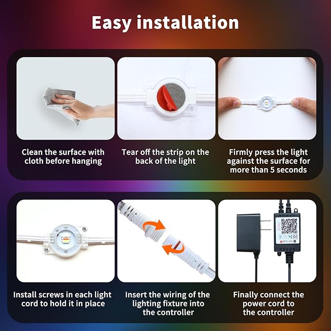 50ft Permanent Outdoor RGB Lights with App Smart LED String Light Remote Control Outdoor Hanging Party Light Waterproof Color Changing Outside Lights for Yard Holiday Christmas House Roof Patio